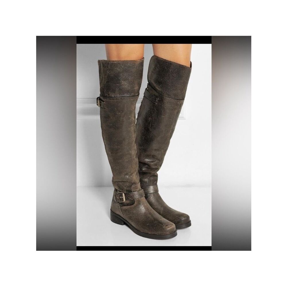 TORY BURCH Tarulli Boots Studded Riding Brown Distressed Over Knee Women’s 10M